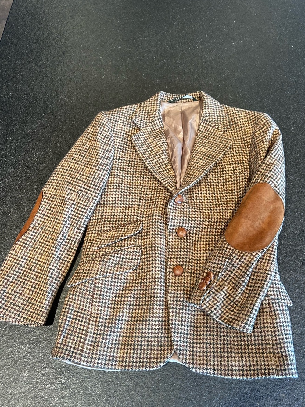 Polo Ralph Lauren Houndstooth Blazer Brown Tan Elbow Patch Jacket